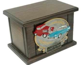 Car Lovers Cremation Urn, Wood Urn, Car Urn, Wooden Funeral Urn, Classic Cars Urn with Engraving