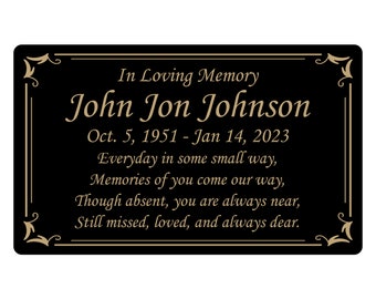 Memorial Plaque, Plate, Name Plate, Bench Plate, Tree Plaque, in Black, Gold, Silver- Multiple Sizes and Colors