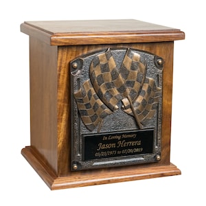 Car Racing Funeral Cremation Wood Urn, Adult Memorial Wooden Urn W/Personalized Engraving