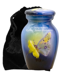 Butterfly Keepsake Human Cremation Urn with Velvet Bag, Personalized Funeral Token Urn