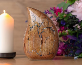 Teardrop Cremation Urn, Fractal Burning Teardrop Wood Cremation Urn for Human Ashes- Multiple Sizes
