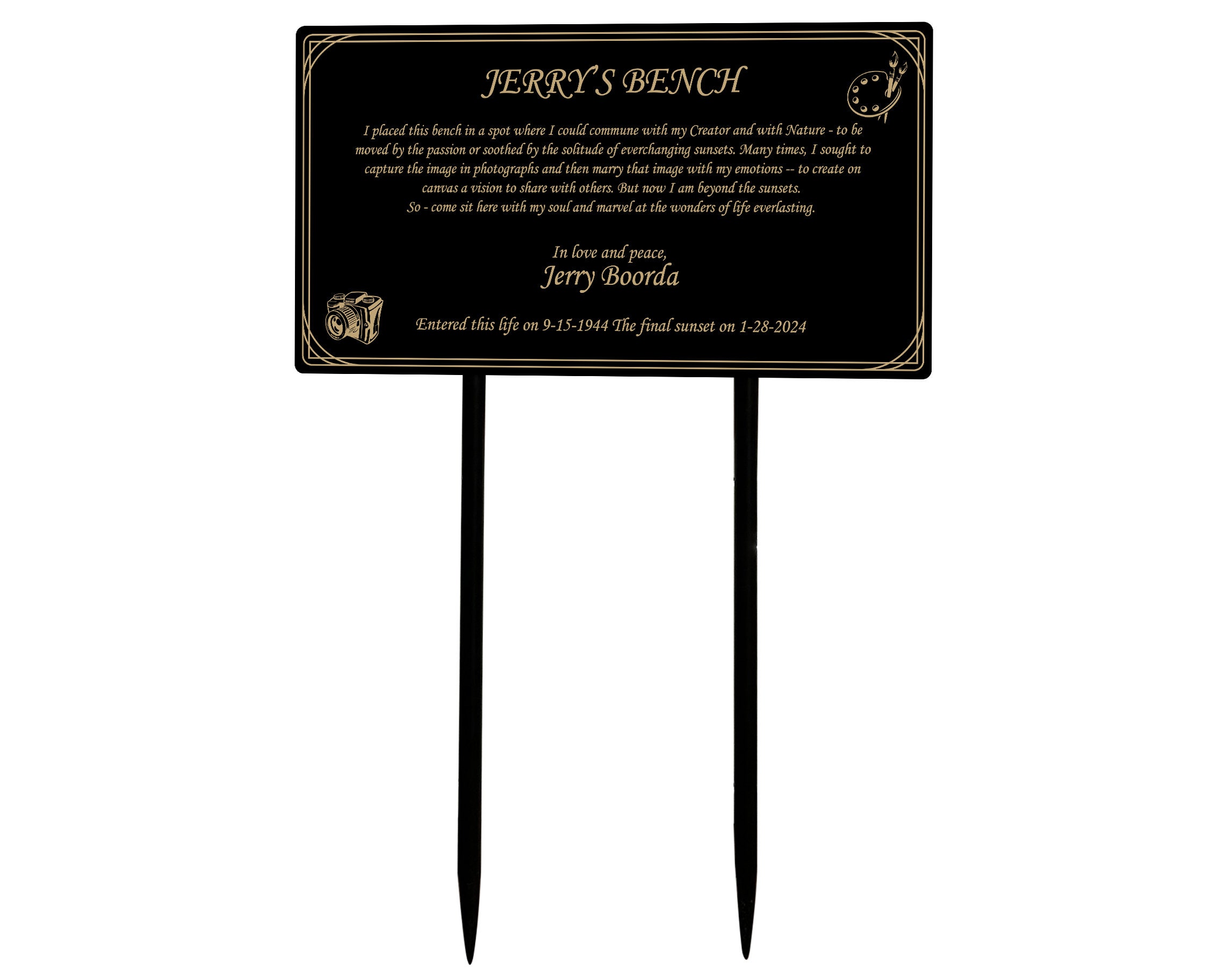 Memorial Plaque Stake, Sturdy Metal Grave Marker, Remembrance Plaque in Black, Gold and Silver, Outdoor, Indoor Memorial Plate, Personalized