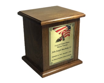 Urna de cremación marina con grabado Urna funeraria personalizada de madera dura militar veterano militar