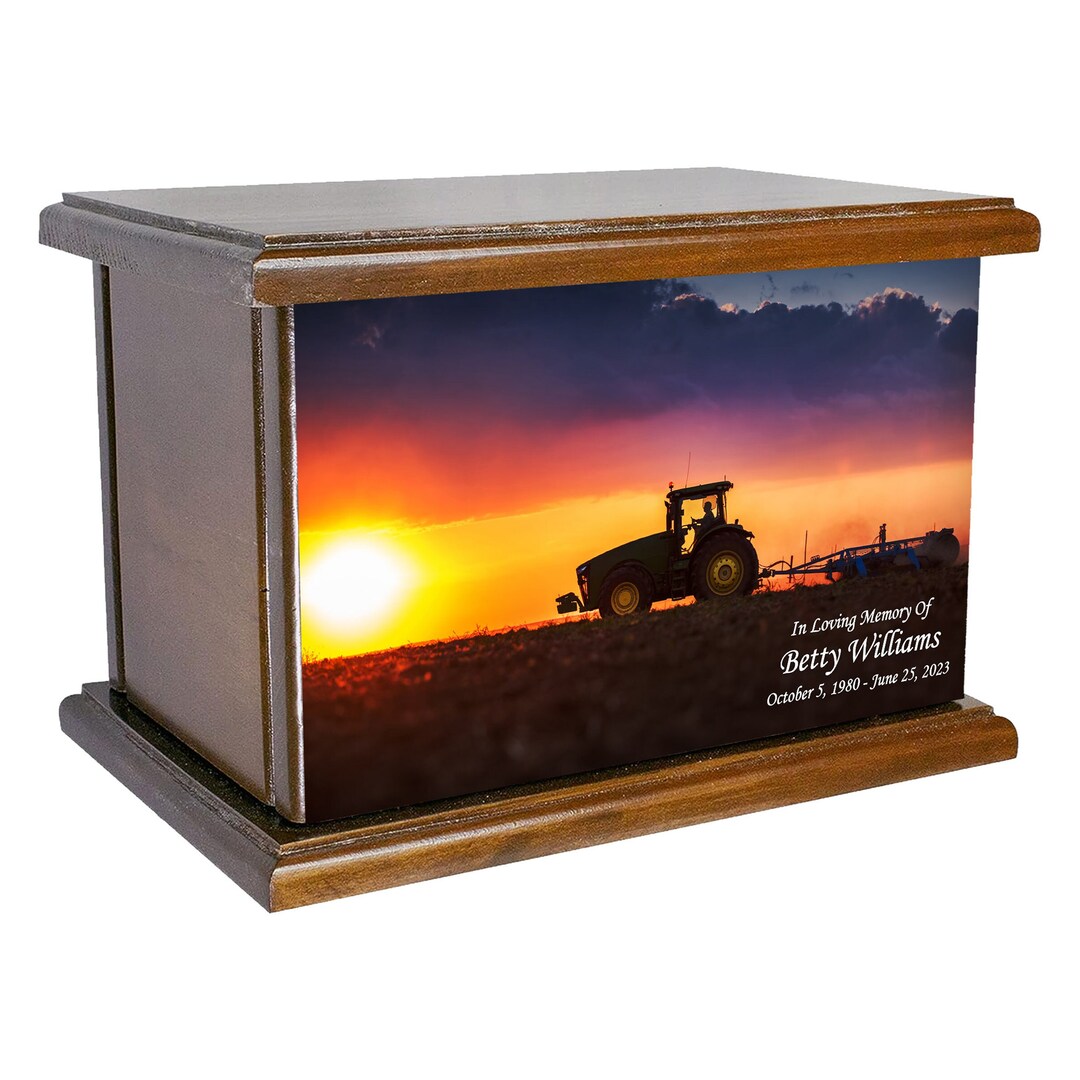 Farm and Tractor Cremation Urn, Personalized Wooden Farmer's Cremation