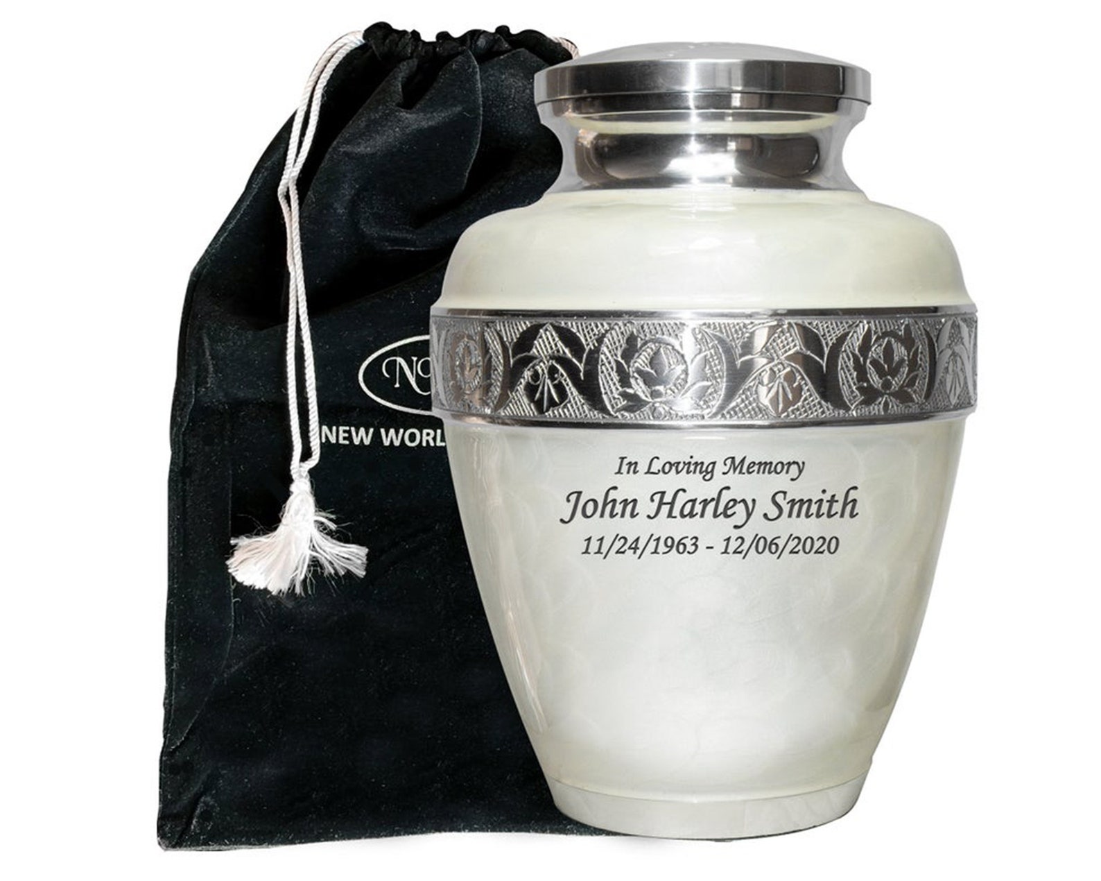 Custom Funeral Cremation Urn, Large Size Pearl White Brass Memorial Ash