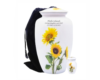 Personalized Sunflower Human Cremation Urn with Velvet Bag-Multiple Sizes