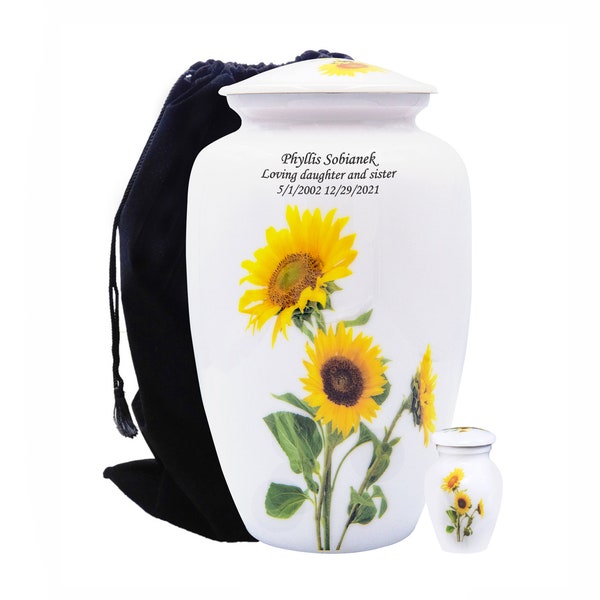 Personalized Sunflower Human Cremation Urn with Velvet Bag-Multiple Sizes