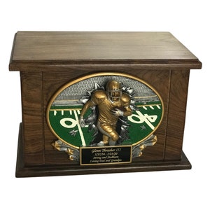 Football Athletic Funeral Cremation Urn, Adult Wooden Urn- W/ Personalization Engraving