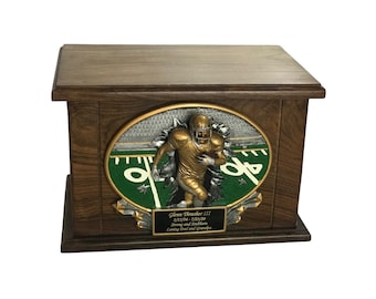 Football Athletic Funeral Cremation Urn, Adult Wooden Urn- W/ Personalization Engraving