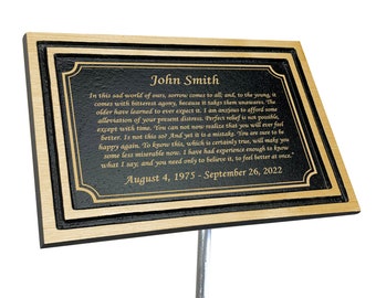 Memorial Plaque, Personalized Grave Marker, Gold Finish Remembrance Plaque, Outdoor, Indoor Cast Aluminum Plaque with Stake, Engraved Plaque