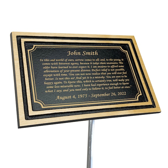Memorial Plaque, Personalized Grave Marker, Gold Finish Remembrance Plaque, Outdoor, Indoor Cast Aluminum Plaque with Stake, Engraved Plaque