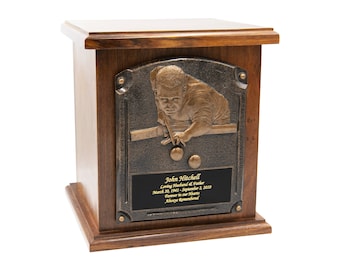 Pool Player Funeral Cremation Urn, Billiards Adult Wooden Urn With Personalization