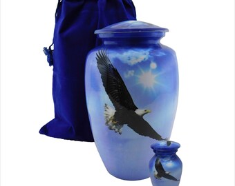 American Eagle Personalized  Finding Freedom Human Cremation Urn with Velvet Bag- Large and Keepsake Size