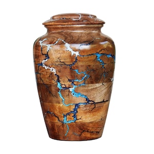 Fractal Burning Turn Wood Cremation Urn for Human or Pet Ashes- Multiple Sizes