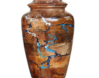 Fractal Burning Turn Wood Cremation Urn for Human or Pet Ashes- Multiple Sizes