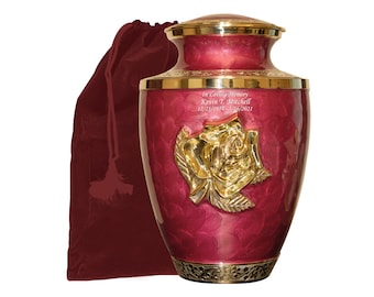 NWA Red Rose Grande Urna per la Cremazione Funebre con Personalizzazione e Borsa di Velluto