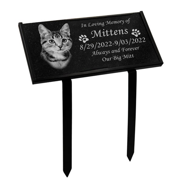 Pet Photo Granite Memorial Plaque, Sturdy Granite Grave Marker For Cats or Dogs,  6" x 12" Headstone, Memorial Stone Plaque Holder