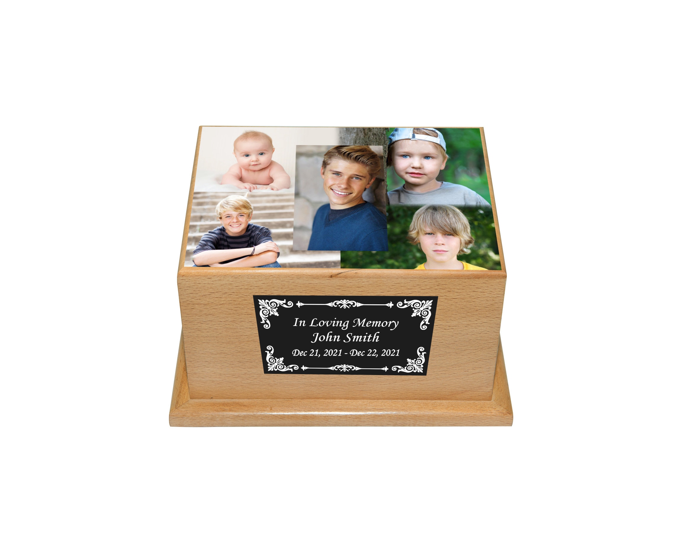 Foto Kremation Urne, Holz Baby, Kleinkind und Kinder Kremation Urne mit individueller Gravur