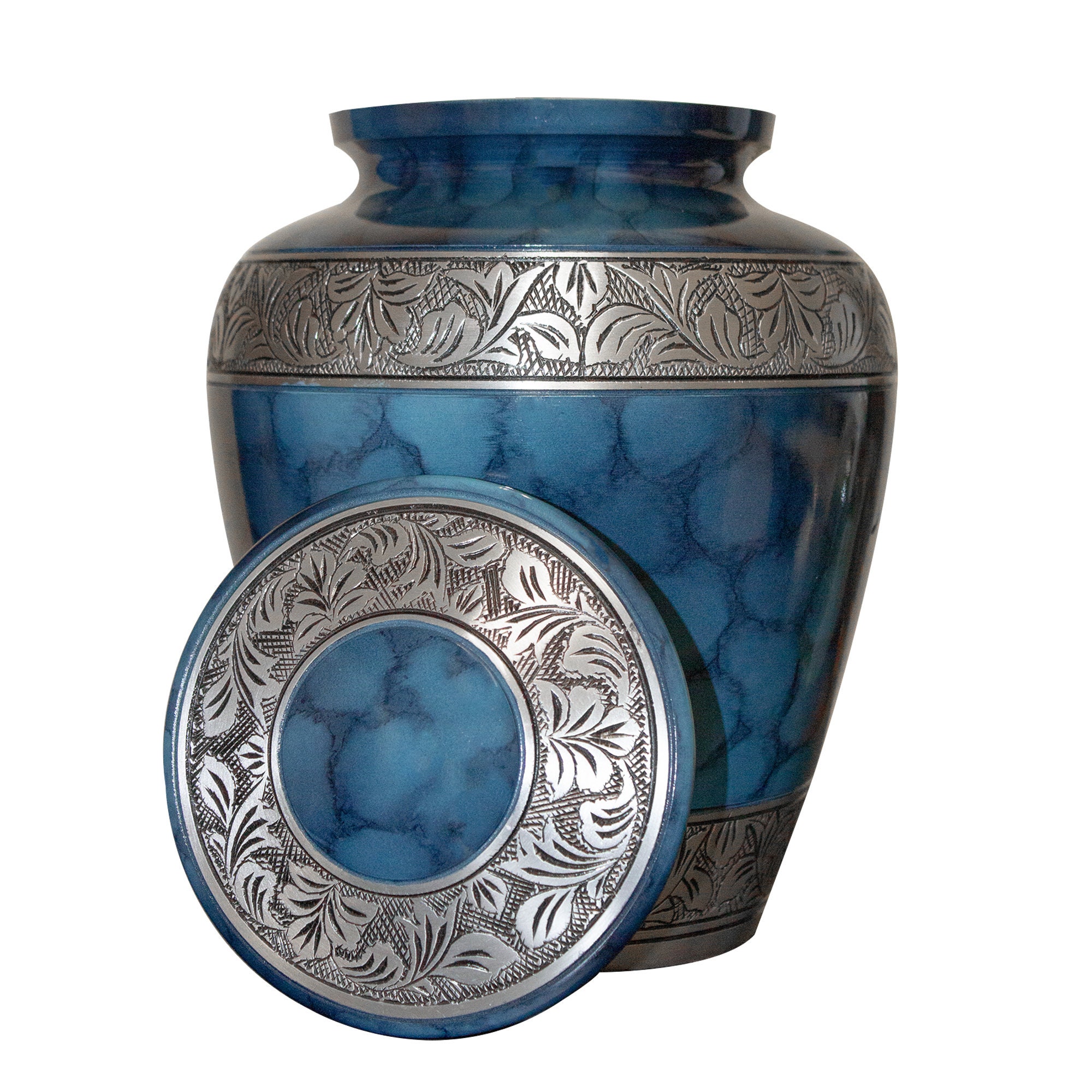 Urna crematoria Keepsake per ceneri umane, urna blu con custodia in velluto