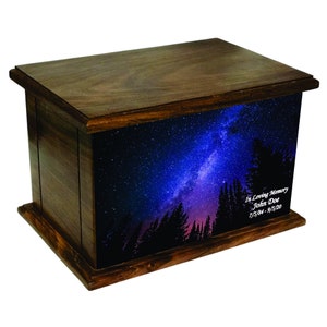 Forest Full of Stars Cremation Urn, Wood Funeral Urn, Wooden Urn with Custom Personalization
