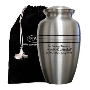 Large Size Pewter Funeral Cremation Urn, Custom Urn with Engraving and Velvet Bag