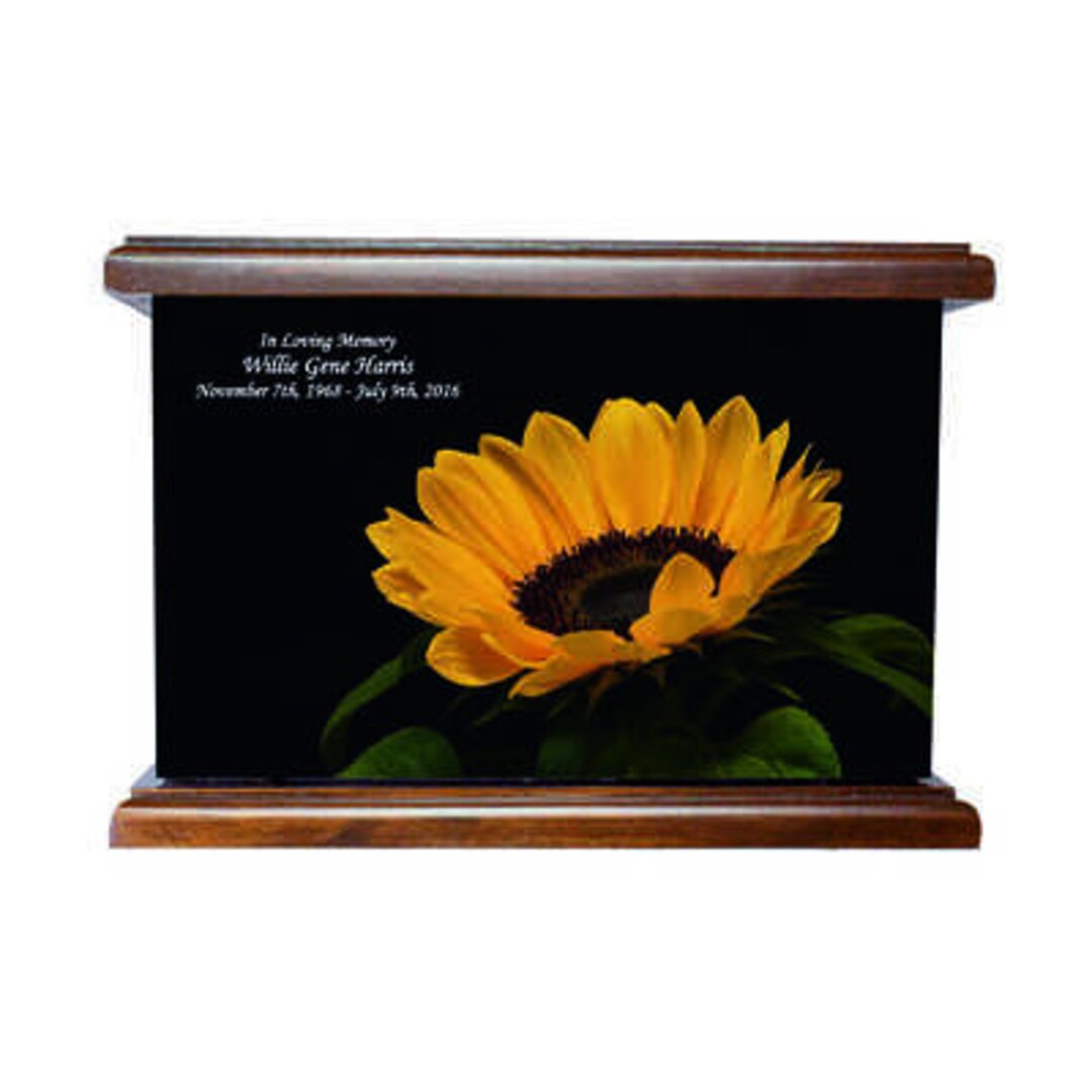 Sunflower Cremation Urn, Wood Funeral Urn, Sunflower Wooden Urn With Custom Personalization Etsy
