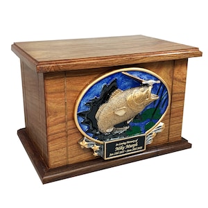 Bass Fish Funeral Cremation Urn, Large Size Wooden Funeral Urn with Personalization