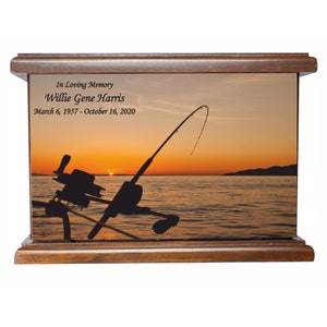 Deep Sea Fishing Cremation Urn, Personalized Wooden Fisherman&#39;s Cremation Urn, Funeral Urn for Adults