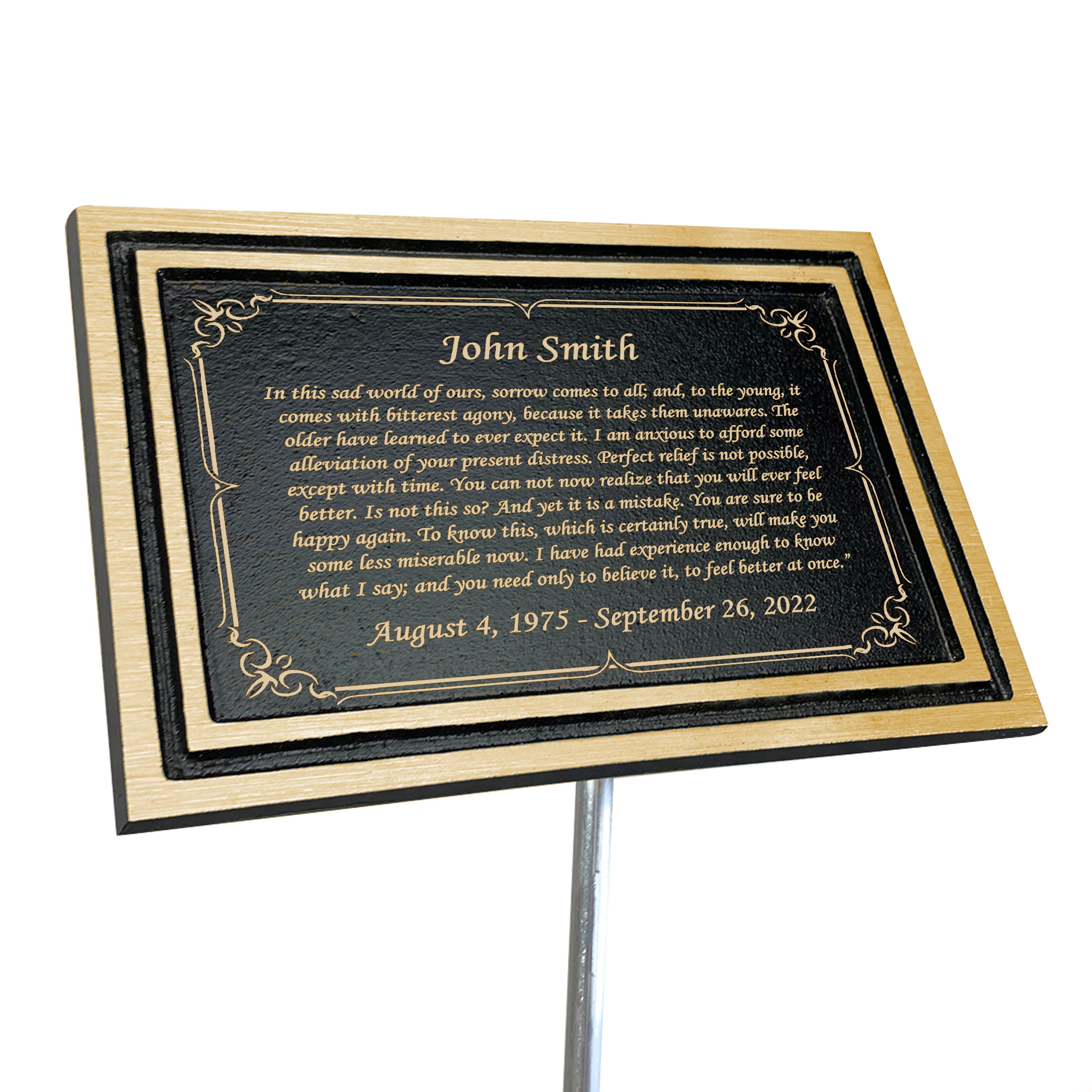 Targa Funeraria Personalizzata Con Due Colombe E Ramoscelli – Modello Libro 20x13 Cm, Alluminio Spazzolato, Autoadesiva O Con Fori, Made In France - 2