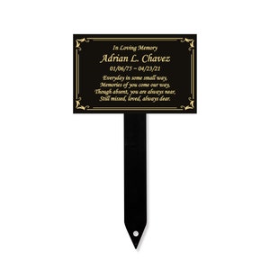 Memorial Plaque Stake, Sturdy Metal Grave Marker, Remembrance Plaque in Black, Gold and Silver, Outdoor, Indoor Memorial Plate, Personalized