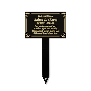 Memorial Plaque Stake, Sturdy Metal Grave Marker, Remembrance Plaque in Black, Gold and Silver, Outdoor, Indoor Memorial Plate, Personalized