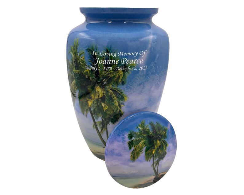Palm Tree Human Funeral Cremation Urn With Velvet Bag and
