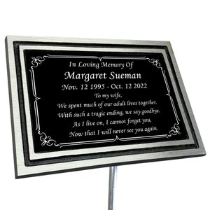 Personalized Memorial Plaque, Grave Marker, Remembrance Plaque, Outdoor, Indoor Memorial Cast Aluminum Plaque with Stake, Engraved Plaque