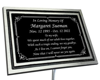Personalized Memorial Plaque, Grave Marker, Remembrance Plaque, Outdoor, Indoor Memorial Cast Aluminum Plaque with Stake, Engraved Plaque