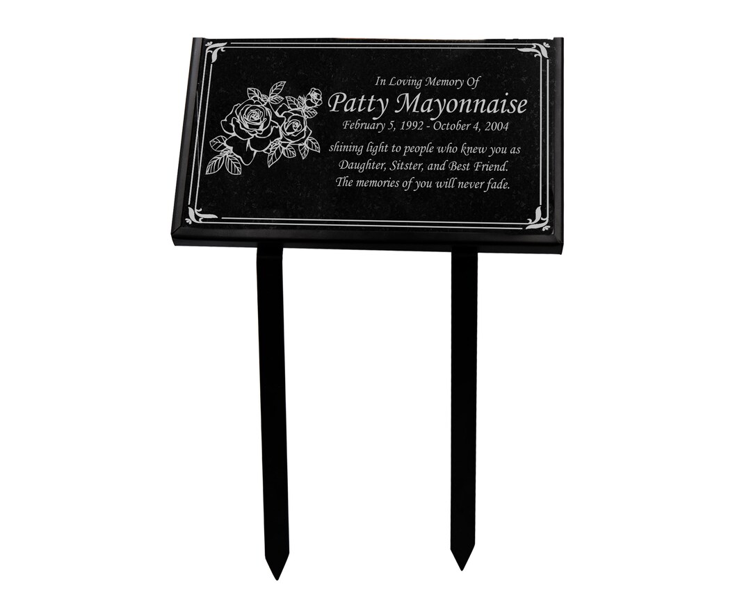 Rose Flower Granite Memorial Plaque, Sturdy Granite Grave Marker, 6 X