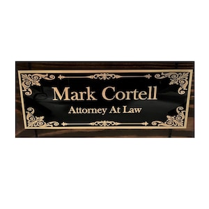Beautifully Engraved 8&quot; x 3&quot; Plaque, Plate, Name Plate, Door Name Plate, Name Badge in Black with Gold Engraving