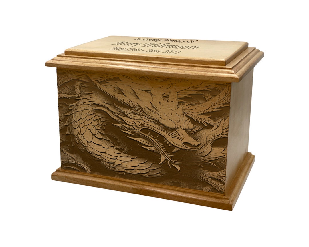 Dragon Cremation Urn, Dragon Face Wooden Funeral Urn, Wooden Funeral