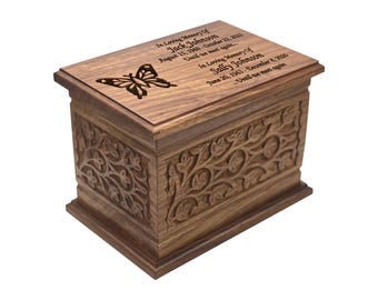 Butterfly Wooden Urn For Human Ashes, Large and Extra Large Memorial Funeral Cremation Urn, Companion Wooden Urn With personalization