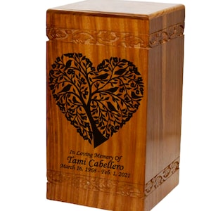 Tree of Life Wooden  Human Funeral Cremation Urn with Personalization