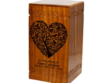 Tree of Life Wooden  Human Funeral Cremation Urn with Personalization