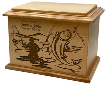 Fisherman Cremation Urn, Wooden Funeral Urn, Nature Lovers' Wooden Human Ash Urn With Engraving