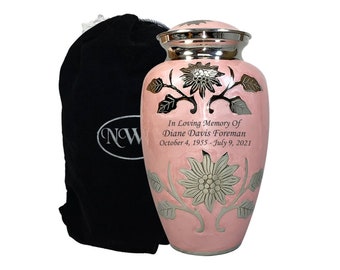 Custom Engraved Pink Adult Human Funeral Cremation Urn, Memorial Urns w/velvet bag and Personalization