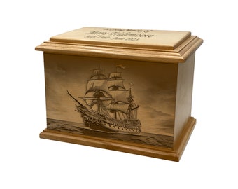Vikingschip Crematie Urn, Piratenschip Houten Begrafenis Urn, Ocean Lover's Houten Begrafenis Urn met Gravure