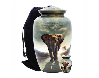 Elephant Cremation Urn with Personalization and Velvet Bag-Multiple Sizes