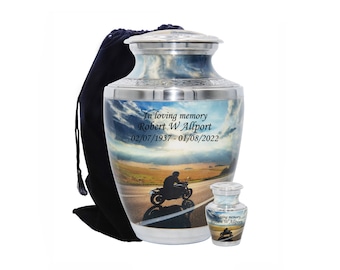 Urna para motocicleta, urna de cremación para amantes de las bicicletas, urnas para cenizas humanas, urna funeraria grande personalizada con bolsa de terciopelo, varios tamaños