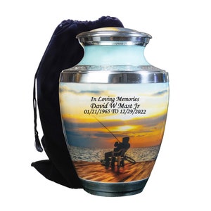 Fishing Cremation Urn, Human Funeral Urn with Personalization- Multiple Sizes