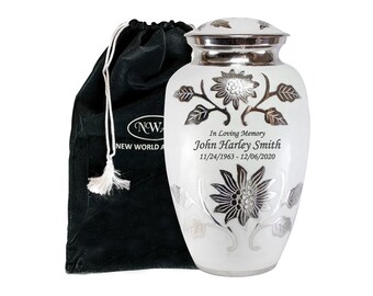 Large Cremation Urn For Human Ashes- Adult Size With Velvet Bag and Personalization, Multiple Colors