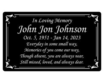 Memorial Plaque, Plate, Name Plate, Bench Plate, Tree Plaque, in Black, Gold, Silver- Multiple Sizes and Colors