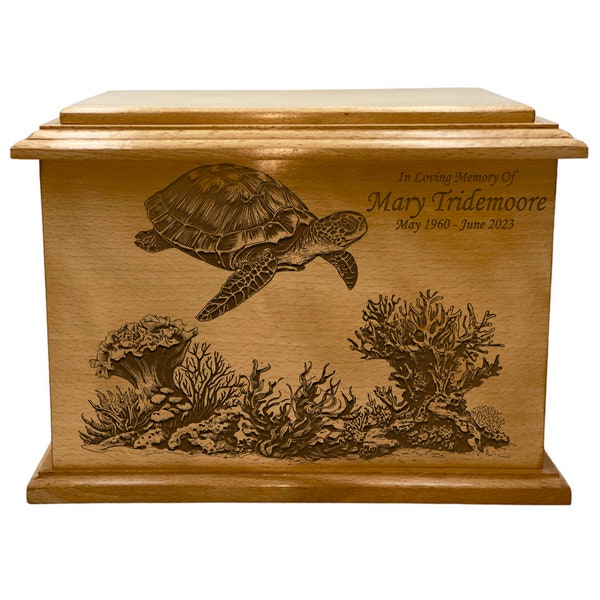 Sea Turtle Cremation Urn, Adult Size Wooden  Funeral Urn, Personalized Urn, Turtle Wooden Urn with Engraving