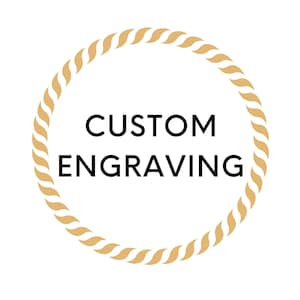 May include: A gold rope circle with the text "CUSTOM ENGRAVING" in black.